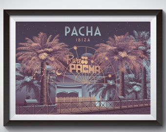 Pacha Nightclub Poster, Ibiza, España, Clubbing, Super Club, Dance Music, Djs, Vintage Travel Poster, Raving, Amnesia, Eden, Privilege, Gift