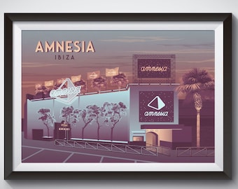 Cartel de discoteca Amnesia, Ibiza España, Clubbing, Raving, Dance Music, Superclub, Cartel de viaje vintage, Eden, Privilege, Pacha, Hï, Regalo