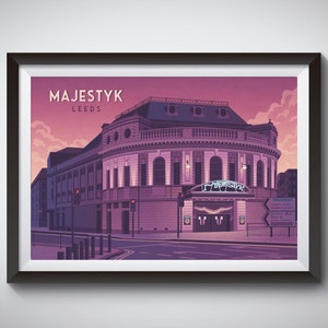 Majestyk Nightclub Poster, Leeds, Majestic Cinema, Leeds Travel Poster, Architecture Print, City Square, Cockpit, The Orbit, 90s Rave