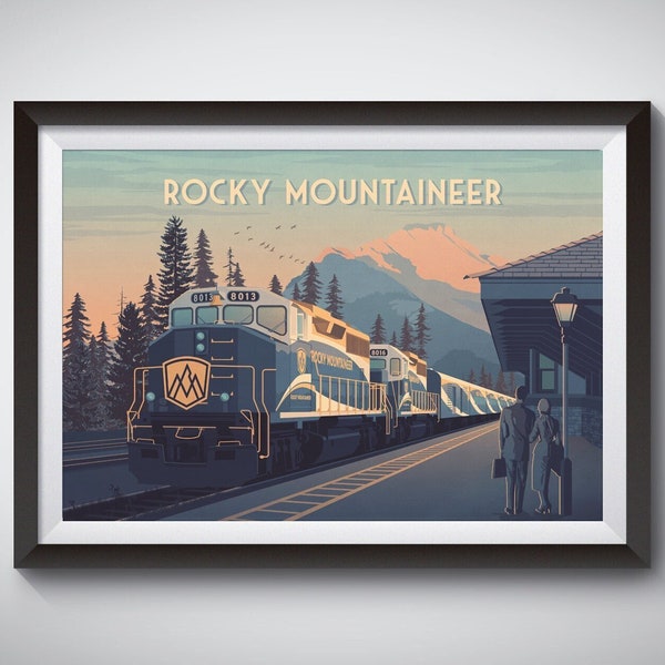 Rocky Mountaineer Poster, Canada, Vancouver, British Columbia, Luxury Train Travel, Vintage Railway Print, Canadian Rockies, Retro Wall Art