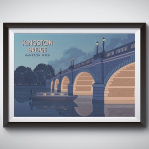 Kingston Bridge London Poster, London Travel Poster, Kingston upon Thames, Hampton Wick, River Thames, Bushy Park, Hampton Court, Wall Art