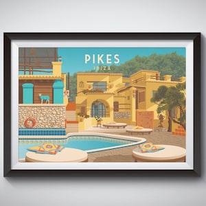 Cartel de la discoteca Pikes Ibiza, Hotel Pikes, Cartel de viaje de Ibiza, Space Ibiza, Tony Pike, Amnesia, Privilege, Cafe Mambo, España, San Antonio imagen 1