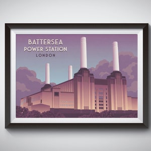 Battersea Power Station Art Print, London Travel Poster, River Thames, Art Deco Building, Architecture, South Bank, Retro Wall Art, Gift