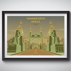 Hammersmith Bridge London Poster, London Travel Poster, Richmond, Putney, Barnes, Vintage Print, River Thames, Framed Print, Wall Art Gift