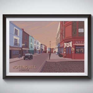 Notting Hill London Travel Poster, Portobello Road Print, Portobello Road Market, Wall Art Print, Notting Hill Carnival, Westbourne Grove