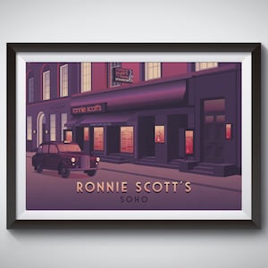 Ronnie Scott&#39;s Art Print, Soho London Travel Poster, Jazz Club, Blues Music Venue, Jazz Cafe, West End, Retro Wall Art, Gig, Framed Artwork