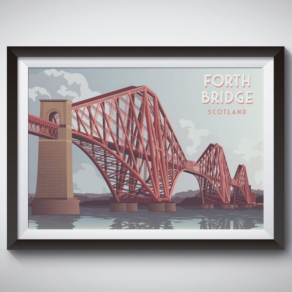 Forth Bridge Scotland Travel Poster, Retro Railway Print, Scottish Wall Art, Rail Bridge, River Forth, Firth of Forth, Architecture Gift