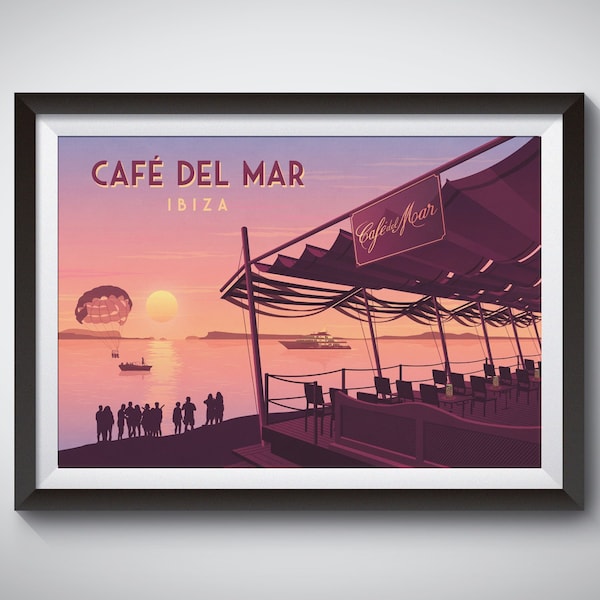 Cafe Del Mar Travel Poster, Ibiza, Spain, Sunset, Bar, San Antonio, Spain Travel Poster, Beach Club, Ibiza Raving, Cafe Mambo, Space, Pacha