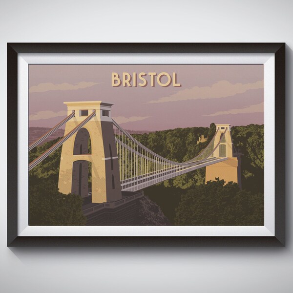 Bristol Travel Poster, Clifton Suspension Bridge, Bristol Wall Art Print, River Avon, Art Deco Print, Railway Print, Vintage Poster, Gift