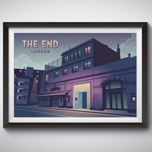 The End Nightclub Poster, London Club, Techno, House, DnB, DJ, Vintage Travel Print, Music Venue, Clubbing, Rave, Turnmills, Fabric, Bagleys