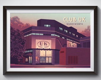 Club UK Wandsworth Poster, London Nightclub Print, Turnmills, Bagleys, Techno, House, 90s Rave, Clubbing Wall Art, SW18, South West London