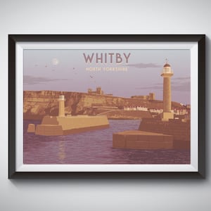 Whitby Travel Poster, Yorkshire Wall Art, Seaside Travel Poster, Vintage Print, Whitby Lighthouse, Art Deco, Retro Artwork, Whitby Abbey