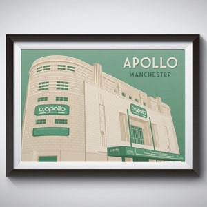 Apollo Manchester Poster, Art Deco Print, Music Venue, Architecture Building, Joy Division, Oasis, Stone Roses, The Smiths, Music Gift, Rock