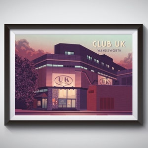 Club UK Wandsworth Poster, London Nightclub Print, Turnmills, Bagleys, Techno, House, 90s Rave, Clubbing Wall Art, SW18, South West London