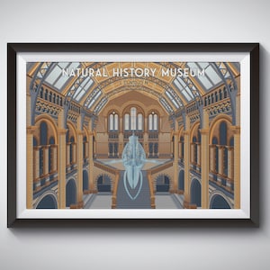 Natural History Museum Poster, London Travel Print, Architektur, South Kensington, Historisches Gebäude, British Museum, London Underground