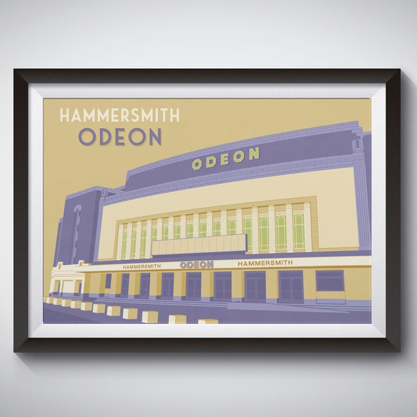 Cartel de Hammersmith Odeon, Impresión de viaje de Londres, Impresión Art Deco, Arte de lugar de música, Arquitectura de Londres, Arte de pared, Vintage, Cartel de concierto, Apolo