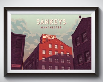 Sankeys Manchester Poster, Manchester Nightclub Print, Sankeys Soap Ancoats, 90s Rave, Ibiza, Dance Music, Acid House, Hacienda, Retro Art