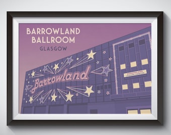 Barrowland Ballroom Poster, Glasgow Barrowlands Print, The Barras, Scotland Music Venue, Art Deco Print, Painting, Retro, Simple Minds, Gift