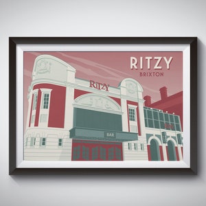 Ritzy Brixton Poster, Art Deco Print, Wandkunst, London Architektur, Gemälde, Kino, South London, Vintage, Brixton Village, Bilderhaus