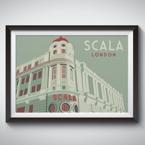 Scala London Poster, Art Deco Print, Kings Cross London, Pentonville Road, Live Music Venue, Indie, Rock, Architecture Print, Gig Poster
