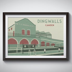 Dingwalls Camden Poster, London Travel Print, Regents Canal, Chalk Farm, Primrose Hill, Camden Lock, London Park Poster, Music Venue Print
