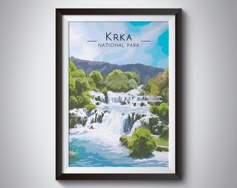 Krka National Park Poster, Croatia Travel Print, Skradinski Buk Waterfall, Nature Art, Dalmatia, Hiking, Europe, Adventure, Zagreb, Split