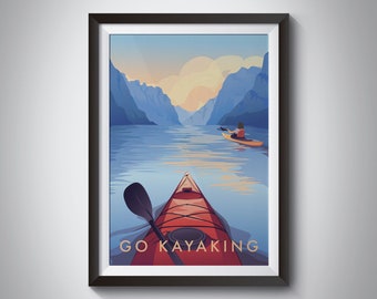 Go Kayaking Print, Travel Poster, Canoeing, Adventure, Kayaker Gift, Wall Art Decor, Hiking, National Park, Painting, Nature Poster, SUP