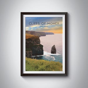 Cliffs of Moher Ireland Poster, Burren National Park Print, Irish Artwork, Wild Atlantic Way, Retro Travel Print, County Clare, Liscannor