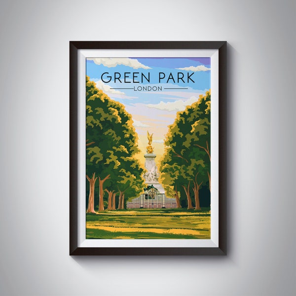 Green Park London Poster, Royal Parks London, Travel Print, Victoria Memorial, Buckingham Palace, Hyde Park, St James Park, London Gift Art