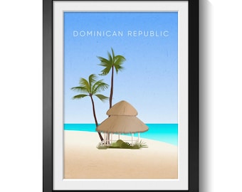 Dominikanische Republik Reiseplakat, minimalistische Wandkunst, Karibik-Reisedruck, Boho-Stranddekor, gerahmter Druck, Santo Domingo, Urlaubskunst