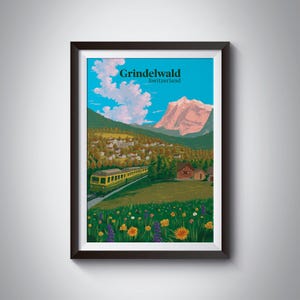 Grindelwald-Zwitserland print, reisposter, Zwitserse Alpen, Jungfrau Eiger Monch, Jungfraujoch, Lauterbrunnen, kunst aan de muur, poster nationaal park