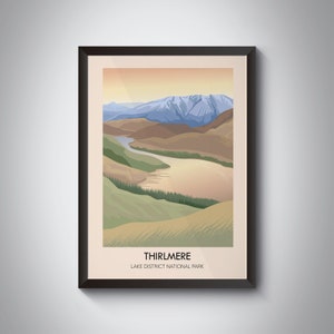 Thirlmere Lake Travel Poster, Lake District National Park, Cumbria, Reservoir, Helvellyn, Vintage Travel Print, Fells, Ullswater, Framed Art
