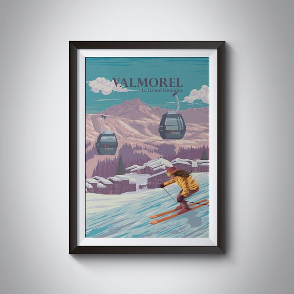 Valmorel Ski Resort Poster, Tarentaise Valley, Savoie, French Alps, Grand Domaine, Vintage Travel print, Retro Artwork, Skiing Gift, France