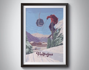 Valfrejus Ski Resort Poster, Savoie Mont Blanc France, La Norma, Modane, Snowboarding, French Alps, Maurienne, Vintage Ski Print, Wall Art