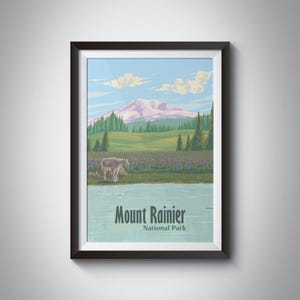 Mount Rainier National Park poster, Washington staat VS reizen poster, vintage reizen print, Cascade Mountain Range, ingelijste print cadeau WPA