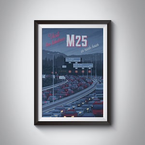 M25 Motorway Wall Art, London Travel Poster, M25 London Orbital, England, Classic Car Print, Motoring, Home Decor, Film Noir Movie Poster