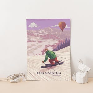 Cartel de la estación de esquí de Les Saisies, Francia, Espace Diamant, Hauteluce, Alpes franceses, Saboya, Albertville, Vintage Travel Print, Snowboard Art imagen 6