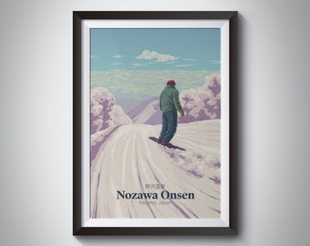Nozawa Onsen Snowboarding Poster, Japan Travel Poster, Ski Resort Print, Japanese Wall Art, Snowboard Gift, Hot Springs, National Park