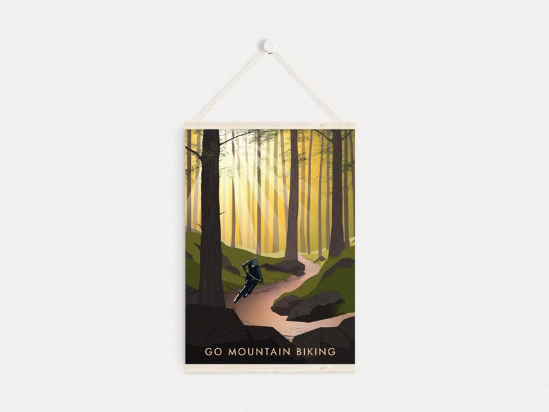 Go Mountain Biking Print, Vintage Travel Poster, Hobbies, Cycling, Outdoor Pursuits, Extreme Sports, Bicycle Wall Art, Biking Gift, Nature image 6