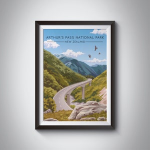 Arthur's Pass National Park Poster, New Zealand Travel Poster, Christchurch, South Island, Vintage Travel Poster, Framed Print, Wall Art NZ
