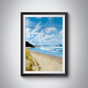Tyninghame Beach East Lothian Poster, Scotland Travel Print, Bass Rock, Scottish, North Berwick, Ravensheugh Sands, Bass Rock, Firth Forth