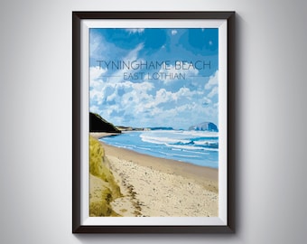 Tyninghame Beach East Lothian Poster, Scotland Travel Print, Bass Rock, Scottish, North Berwick, Ravensheugh Sands, Bass Rock, Firth Forth