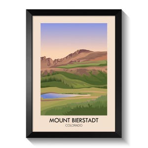 Póster del Monte Bierstadt, Colorado; lámina decorativa para pared de 14.000 pies (4.267 metros), decoración para senderismo de 14.000 pies (4.267 metros), arte de cumbres de la Cordillera Frontal, lámina de viaje para conquistar cumbres.