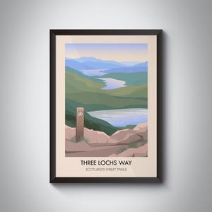 Three Lochs Way Poster, Scotland's Great Trails, Loch Lomond, Gare Loch, Loch Long, Balloch, National Park, Inveruglas, Vintage Travel Print