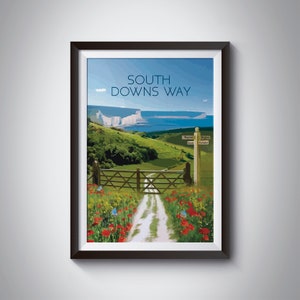 South Downs Way Poster, National Trail, National Park Poster, Sussex, Brighton Art, Winchester, Eastbourne, Beachy Head, Hiking, Rambling