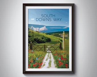 South Downs Way Poster, National Trail, National Park Poster, Sussex, Brighton Art, Winchester, Eastbourne, Beachy Head, Hiking, Rambling