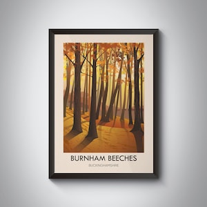 Burnham Beeches Poster, Buckinghamshire, Farnham Common, Herbst, Wald, Vintage Travel Print, Wandern Geschenk, Retro Wandkunst, Landschaft