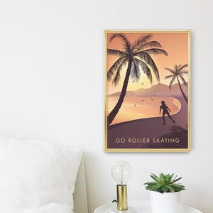Go Roller Skating Art Print, Outdoor Hobbies, Roller Blading, Vintage Travel Poster, Outdoor Activities, Framed Print, Retro Skating Gift image 3