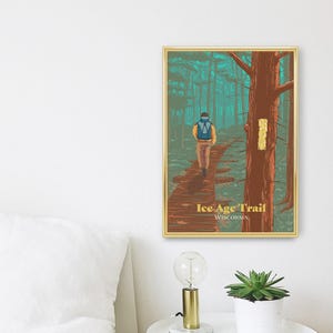 Póster de la Ruta de la Edad de Hielo de Wisconsin, Impresión de viaje por EE. UU., Senderismo de larga distancia, Senderismo de larga distancia, Apalaches, Cresta del Pacífico, John Muir, Mochilero, Senderismo imagen 3