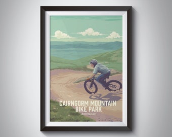 Cairngorm Mountain Bike Park Reise Poster, Mountainbike Park, National Park Druck, Radfahren, Schottland, Scottish Highlands, gerahmter Wandkunst Druck